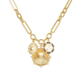 OTEEGX Gold Charm Necklaces for Women, 18K Gold plated Sun Pendant Necklace Chunky Gold Heart Chain Aesthetic Jewelry Accessories (one size, Modern, Gold1)