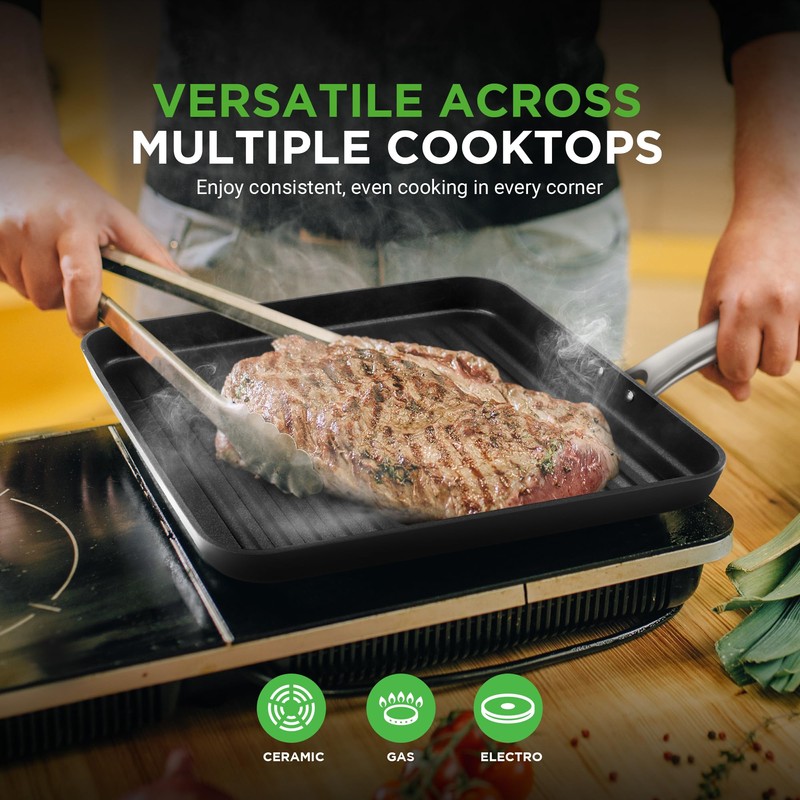 NutriChef 11’’ Nonstick Griddle & Grill Pan – Dishwasher Safe,