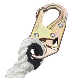 PeakWorks Fall Protection Restraint Lanyard with Rope and 2 Snap Hooks, 6 ft. Length, White, V8151006