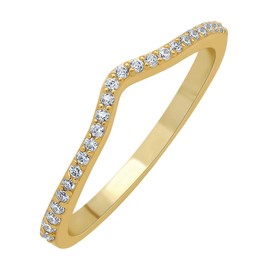 GOURIK 18K Yellow Gold Plated Wishbone Chevron Simulated Diamond Ring For Women - Thin Eternity Band For Stacking - Light Weight Engagement Wedding Eternity Stackable Band Size 6.5