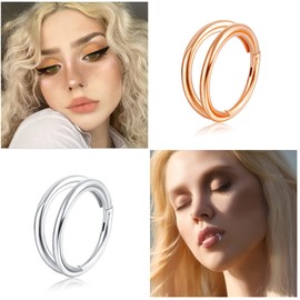 Milacolato Nostril Piercing Ring, Stainless Steel Silver, Rose Gold, Helix Piercing, Ear, Double Nose Piercing, Nose Ring, Ear Piercing, Septum Clicker, Daith, Conch Piercing for Women, Men, 8 mm, 10 mm, 16G, 18G, Stainless Steel