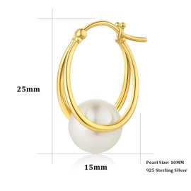 Pearl Earrings Pearls Earrings for Women Pearl Dangle Earrings Pearl Hoop Earrings Sterling Silver Pearl Earrings Pearl Leverback Earrings Gold Plated Pearl Earrings Women CZ Diamond Pearl 10MM
