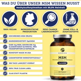 QIDOSHA QIDOSHA? Premium MSM Kapseln mit dem Markenrohstoff OptiMSM?, 324 Kapseln im Apothekerglas, 2400mg MSM je Tagesportion, 800mg je Kapsel, deutsche Fertigung, jede Charge in externen Laboren geprft