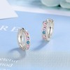 WOZNU Small Silver Hoop Earrings with Pink Zirconia for Girls,