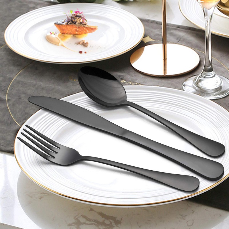 LIANYU 36-Piece Black Silverware Set with Steak Knives, Stainless Steel