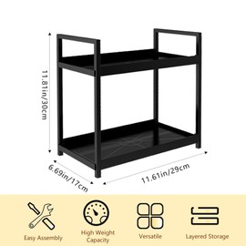 2-Tier Bathroom Countertop Organizer Multifunctional Vanity Tray Cosmetic and Makeup Storage Rack Kitchen Spice Shelf Freestanding Organizer (Black)