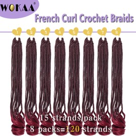 French Curl Crochet Braids 22 Inch 8 Packs Goddess Box Braids Crochet Hair for Women Pre Looped Crochet Box Braid with Curly Ends Synthetic French Curly Braiding Hair Extensions (1B/BUG)