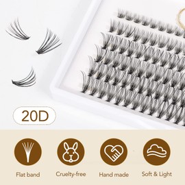Individual Eyelashes for Eyelash Extension Cluster Eyelashes Individual False Eyelashes Fake Individual Lashes DIY Individual Eyelash Clusters (20D-D-0.07, 12 mm x 6)