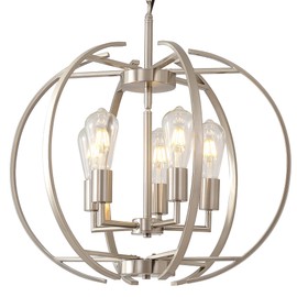 LIGOTFIRE Large Lantern Globe Brushed Nickel Chandelier Lighting, Adjustable Hanging Ceiling Pendant 5 Light for Kitchen, Dining Room, Living Room, Hallway, Bedroom