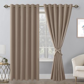 Hiasan Grommet Blackout Curtains for Bedroom, 70 x 84 Inches - Thermal Insulated & Light Blocking Window Drapes for Living Room/Dorm Room, Set of 2 Panels Sewn with Tiebacks, Camel