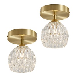 2 Pack Semi Flush Mount Ceiling Light, Light Luxury Ceiling Light Fixture, Clear Crystal Lampshade Vintage Hallway Lights Fixtures, Brass Base Flush Mount Ceilings Lights for Bedroom【No Bulb Included】