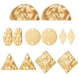 BENECREAT 48Pcs Textured Brass Connector Charms, 6 Styles Triangle/Half Round/Rhombus Flat Geometric Style Pendants Links Connectors for Earring Necklace Bracelet Making, Hole: 1.2~1.8mm