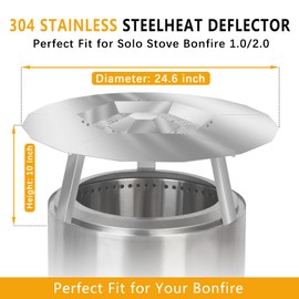 OOTDART Heat Deflector for Solo Stove Bonfire1.0/2.0 and Other 19.5" Fire Pit - Accessory for Fire Pit, 304 Stainless Steel with 3 Legs Accessory.