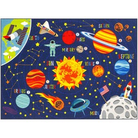 KC Cubs Outer Space Solar System Road Play Educational Learning & Fun Game Boy & Girl Kids Rug Carpet for Children Bedroom, Toddler Classroom and Baby Playroom Floor Mat, Playtime Adventure Activity