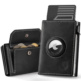 DODENSHA® Airtag Men's Wallet with XL Coin Compartment, MagSnap Card Case, Smart Airtag Wallet for 10+ Cards, Men's Wallet with RFID Protection, Men's Wallet with AirTag Compartment, Black silver,