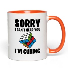 Luxe Gifting Rubik Player 2Tone Mug 11oz Orange -I Can't Hear You - Math Lover Friends Cubers Brain Games Puzzle Kids Teen Adult Grand Master
