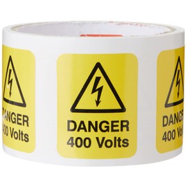 Caledonia Signs 59788 Danger 400 Volts Label, 40 mm x 50 mm (Pack of 100)