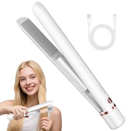 BIZOI Mini Glätteisen Kabellos, 2 In 1 Glätteisen Locken und Glätten, Mini Lockenstab, für Reisen, Alle Haartypen Geeignet, Glätten, Wellen, Locken Nach Innen, Nach Außen, Bandlocken, Pony(Weiß)