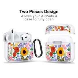 MOSNOVO Case for Airpods 4, Protective Clear Case with Shockproof Dual Layer Hard Luxe Metal Ring Designed for Airpods 4 Generation - Blossom & Bloom
