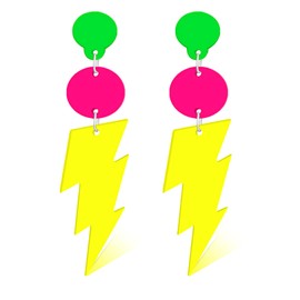 Palotay 80s Neon Earrings for Women Colorful Retro Acrylic Lightning Bolt Earrings 80s Neon Accessories for Glow Party Yellow Lightning