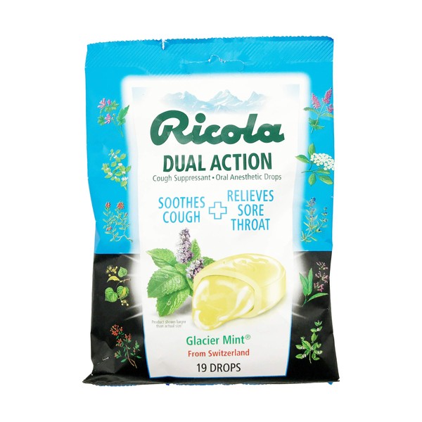 Ricola Dual Action Glacier Mint Cough Drops, 19 Count