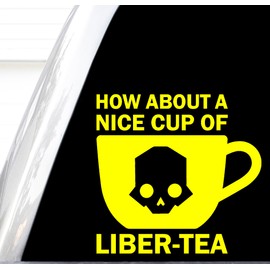 How About A Nice Cup of Liberty Decal, Liber-Tea Decal, Stratagem Codes Sticker, Helldivers Shirts, Helldivers Decals, Spill Oil, How About A Nice Cup of Liberty (Yellow, H 5 by L 5 Inches)