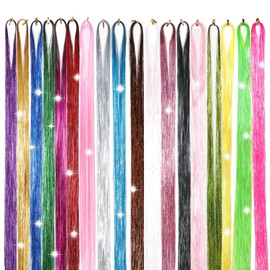Hair Tinsel 50Inch 18 Colors 3600 Strands Glitter Tinsel Hair Extensions Sparkly Shiny Fairy Hair for Kids Women Girls(50 Inch, Mixed 18 Colors)…