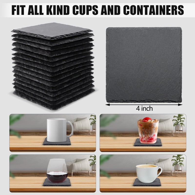 60 Pack Slate Drink Coasters, VIBRATITE 4 Inch Black Slate