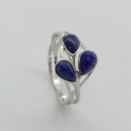 Amber America Size 8 1/2 - 8.5 - Leaf BLUE LAPIS LAZULI Ring - 925 STERLING SILVER #85
