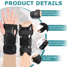 UZSUZZ Wrist Support Splint Brace, Adjustable Carpal Tunnel Wrist Support Brace with Metal Splints, Right & Left Wrist Support Brace Relieves Arthritis Pain, Tendonitis, Sprains, Sports for Men Women