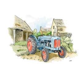 A5 Greeting card - blue Fordson Major tractor for thank you's, invitations, birthdays etc. Blank inside for your own message & cellophane wrapped with envelope (AC76)
