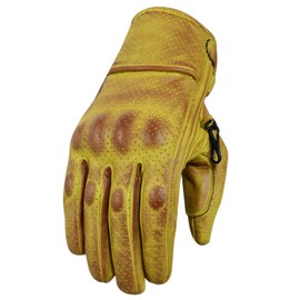 Motorcycle Gloves, Leather Motorcycle Gloves, Chopper Vintage Leather Gloves (2XL, Wax Yellow)
