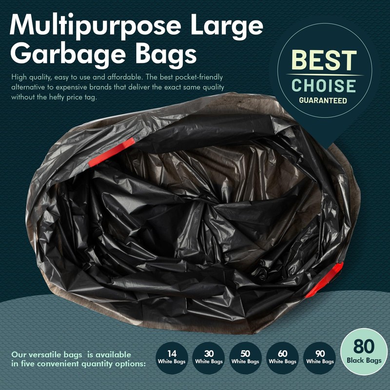 PAMI Tall 13-Gallon Kitchen Drawstring Trash Bags [80-Pack, Black] -