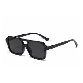 qinqilanqi-S Retro Sunglasses Men Women 70s Flat Glasses Vintage Square Double Bridge Sunglasses UV400, black/grey