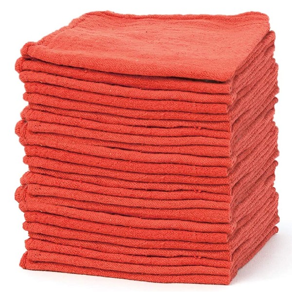 Talvania Shop Towels – Pack of 50 Reusable Cleaning Cloths – Durable Quality – Commercial Grade – 100% Cotton Shop Rags 13 X 13 - Washable – Suitable for All Purposes (Red)