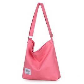 Covelin Women's Retro Large Size Canvas Shoulder Bag Hobo Crossbody Handbag Casual Tote Light Coral