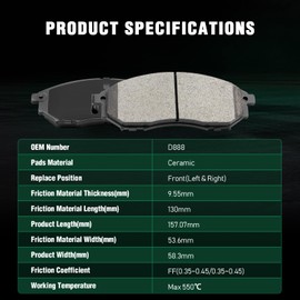 AUTOMUTO D905 & D888 Ceramic Brake Pads Kits, Front Rear 8pcs Brake Pads Set fit For Infiniti EX35,EX37,FX35,FX37,FX45,G25,G35,G37,M35,M35h,M37,M56,Q40,Q70L,QX50,QX70,For Nissan 350Z,370Z,Murano