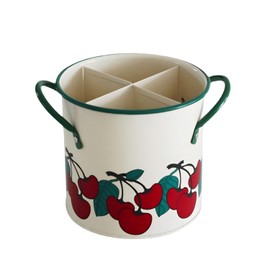 CJFNDFA Vintage Utensil Crock - Cherry Kitchen Decor Iron Organizer with Detachable Divider, 4-Compartment Drain Hole Utensil Holder for Vintage Kitchen Utensils & Accessories