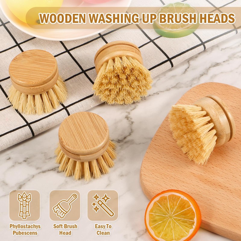 6Pcs Bamboo Dish Brush Soft Sisal Bristle Dish Washing Brush