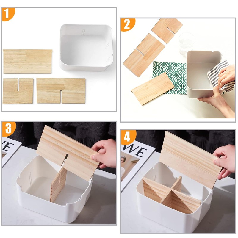 Bamboo Table Organiser Desktop, Desk Organiser, 5 Compartments Wooden Desktop