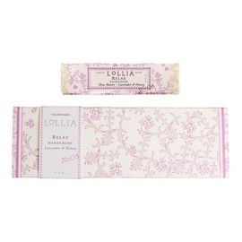 LOLLIA Relax Handcreme Bundle, 4 oz. & .33 oz. – Lavender & Honey – Scented Hand Cream for Women, Moisturizing Hand for Dry Hands, Shea & Cocoa Butter, Quick Absorbing Lotion, Travel Lotion