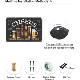 Vintage Metal Tin Sign, Retro Cheers Bar Signs, Man Cave Wall Decor Art Gifts for Men Wall Art Pub Bar Decor 12x8 inches