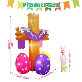 inslife 8FT Tall Inflatable Cross He is Risen with Easter Eggs Decoration Built-in 5 LED Lights Blow Up Easter Outdoor Yard Inflatable Decorations