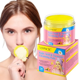 Turmeric Kojic Acid Pads, Kojic Acid and Turmeric Cleansing Pads, Infused Foaming Exfoliating Pads Cleansing Pads for Dark Spots, Dull Skin, Unclog Pores, Helps Balance Skin Oil And Water(50 Pads)