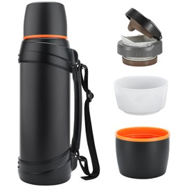 Olerd Large Thermosflask- 85oz Stainless Steel Insulated Bottle for Travel with BPA Free Cup - 2.5L Oversized Vacuum Insulated Thermoses with Handle and Strap for Hot & Cold Drinks(Black)