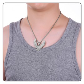 Fusamk Punk Rock Stainless Steel Animal Eagle Tag Pendant Wings Necklace(Steel)