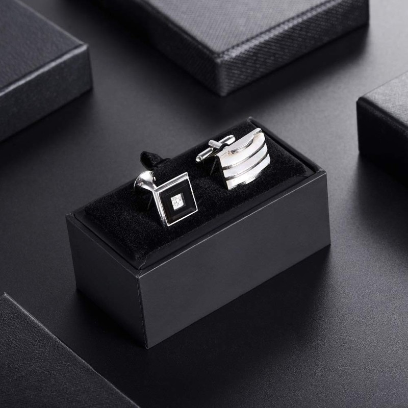 HooAMI Cufflink Box Tie Clip Bar Gift Box Black Jewelry