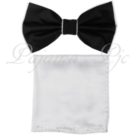 Brand Q Two Tone Black White Butterfly Bow tie And White Handkerchief Set Wedding Prom