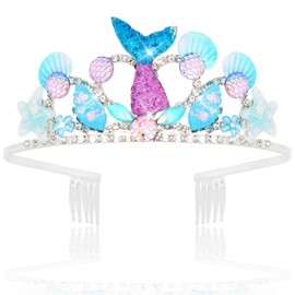 ANBALA Mermaid Crown Crystal Mermaid Costume Starfish Birthday Crown for Girls Mermaid Birthday Decorations Mermaid Birthday Party Seashell Hair Accessories for Women and Girls