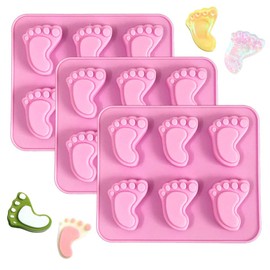 3Pcs Baby Foot Prints Silicone Soap Molds Footprint Shaped Chocolate Candy Molds Nonstick Lotion Bars Jello Ice Cube Tray Food Grade Baking Muffin Cupcake Cookie Bread Pan (Random Color)